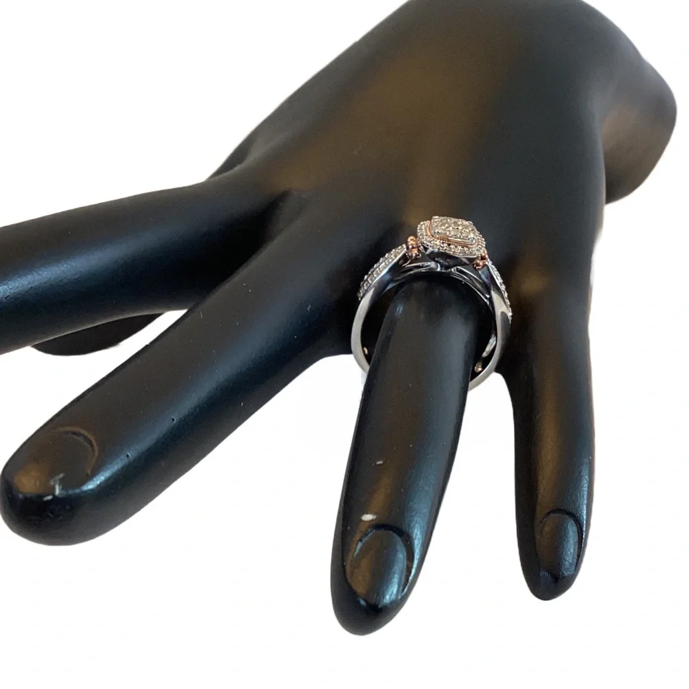 STERLING SILVER W/14K ROSE GOLD OVERLAY ACCENTS .33CTW GENUINE DIAMOND RING (7)